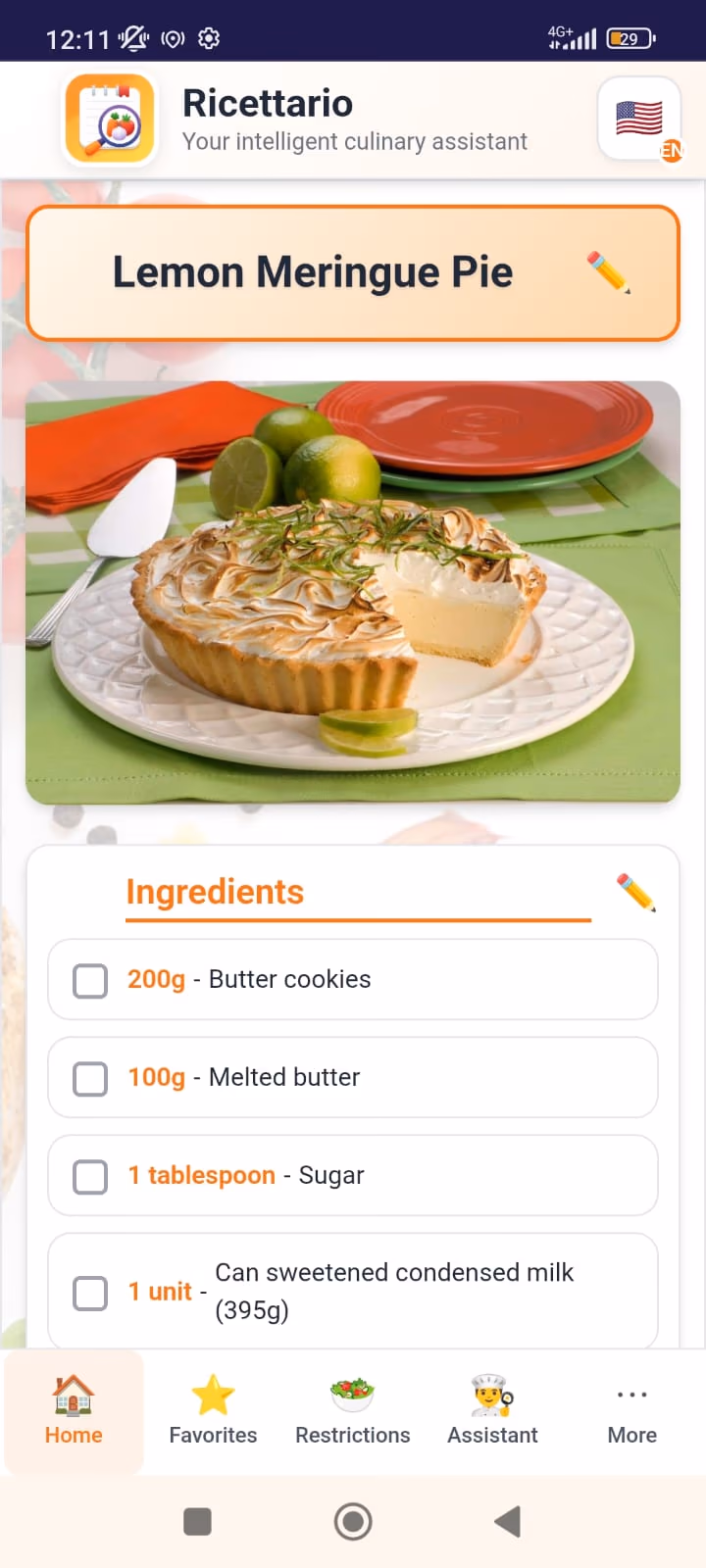Ricettario store image with favorites and guided cooking