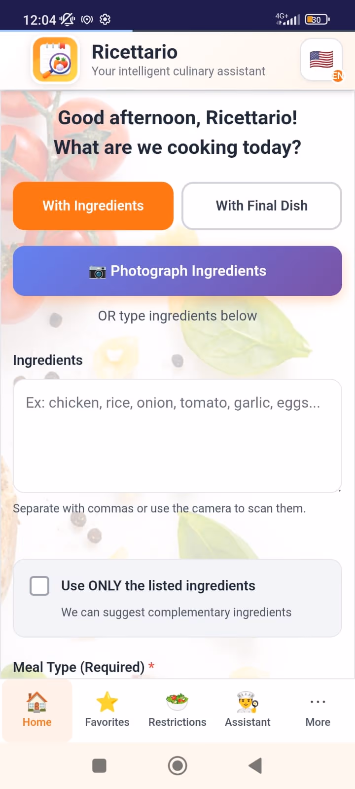 Ricettario store image with personalized recipes